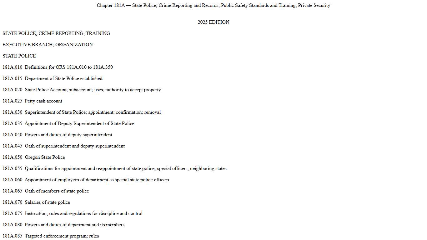 Chapter 181A — State Police; Crime Reporting and Records