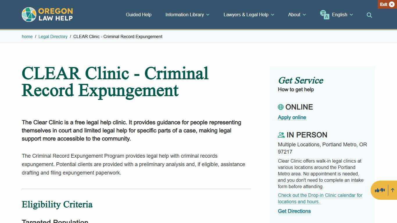 CLEAR Clinic - Criminal Record Expungement Oregon Law Help
