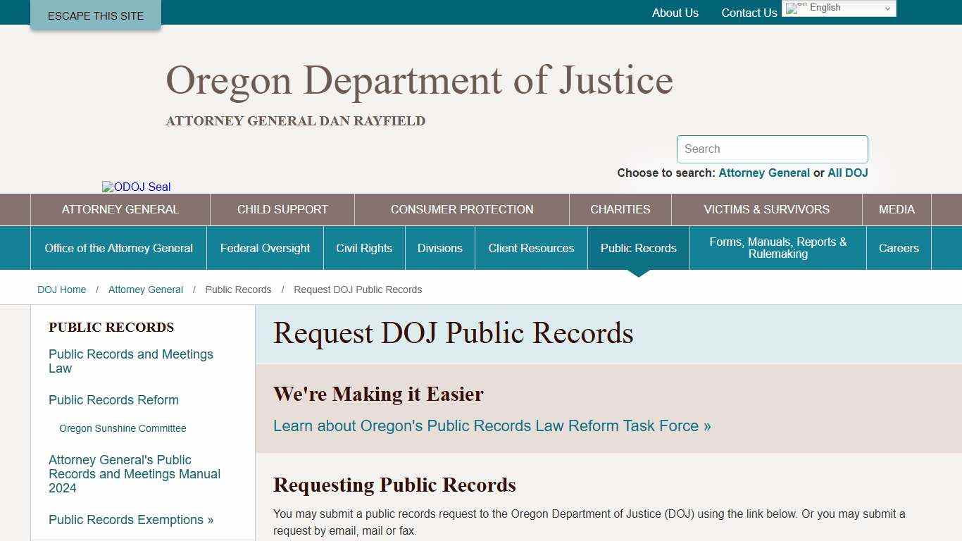 Request DOJ Public Records - Oregon Department of Justice